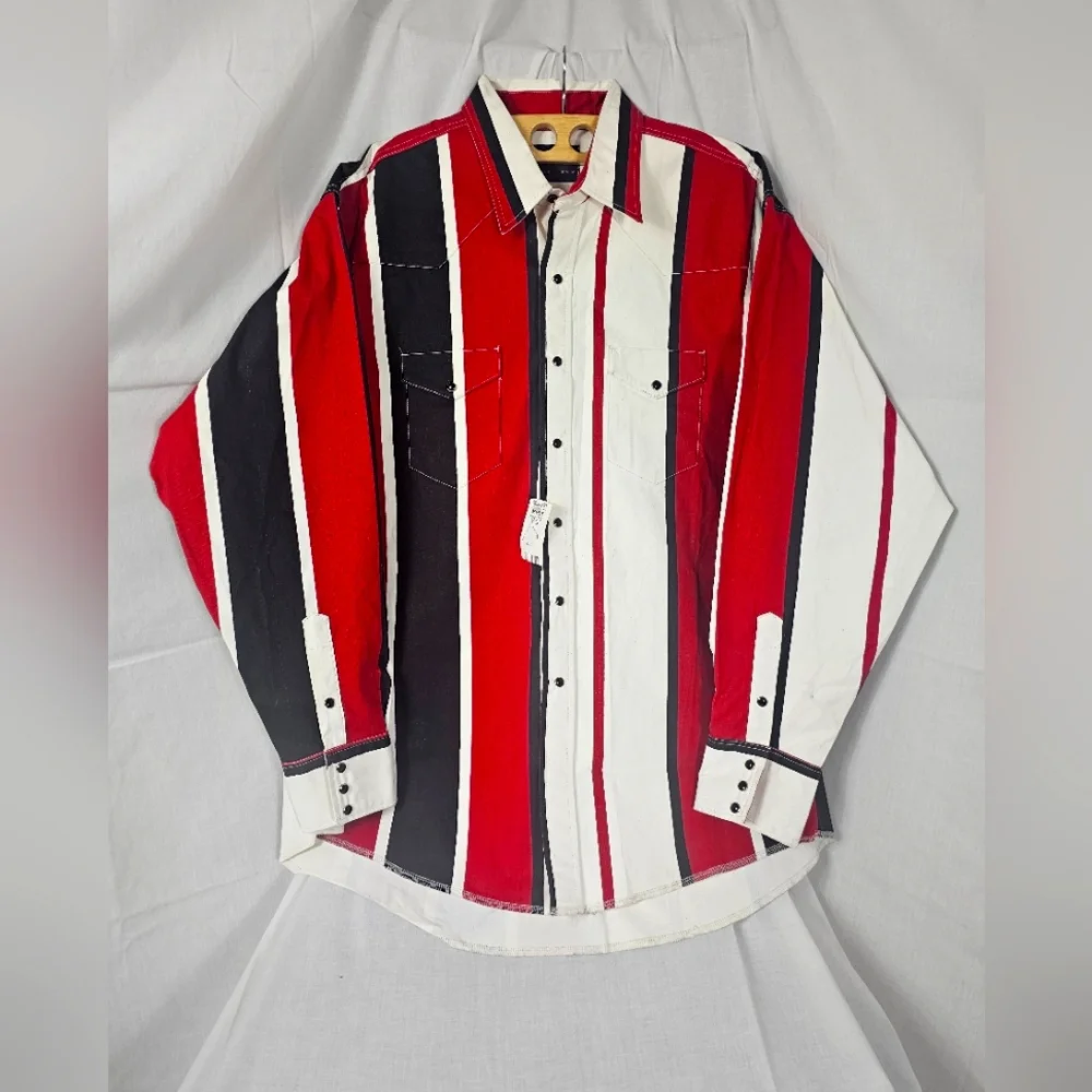 VINTAGE Mens Wrangler BRUSHPOPPER PEARLSNAP BLACK RED WHITE SIZE XXL - Picture 1 of 10